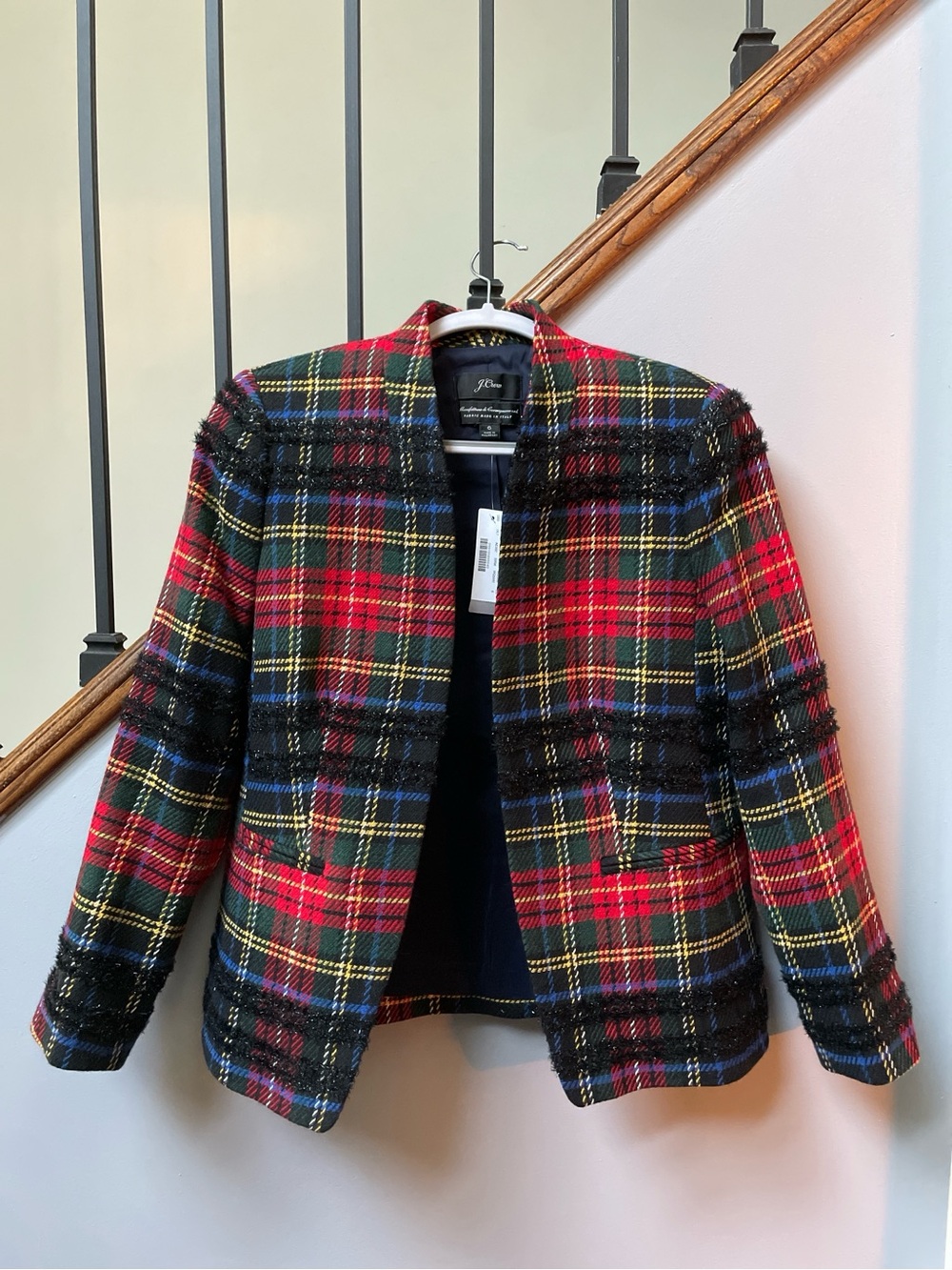 J. Crew Red Tartan Plaid Bouclé Blazer